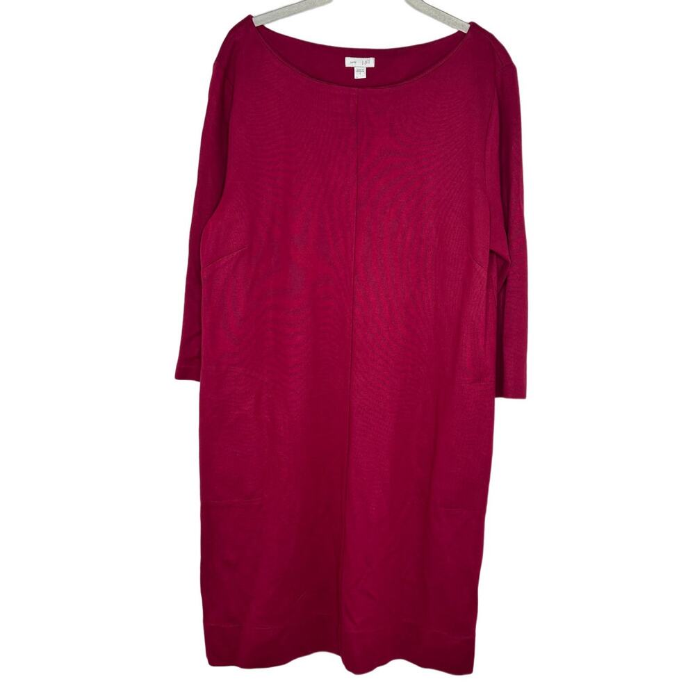 J Jill Ponte Knit 3/4 Sleeve Raspberry Career Sheath Dress W/ Pockets Size Large